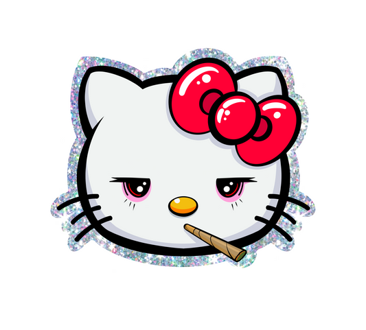 STONER KITTY GLITTER STICKER 3 inch