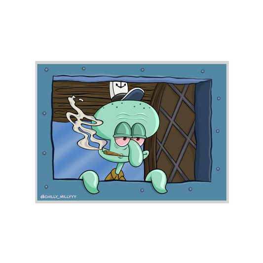 SMOKING SQUIDWARD STICKER 3 inch